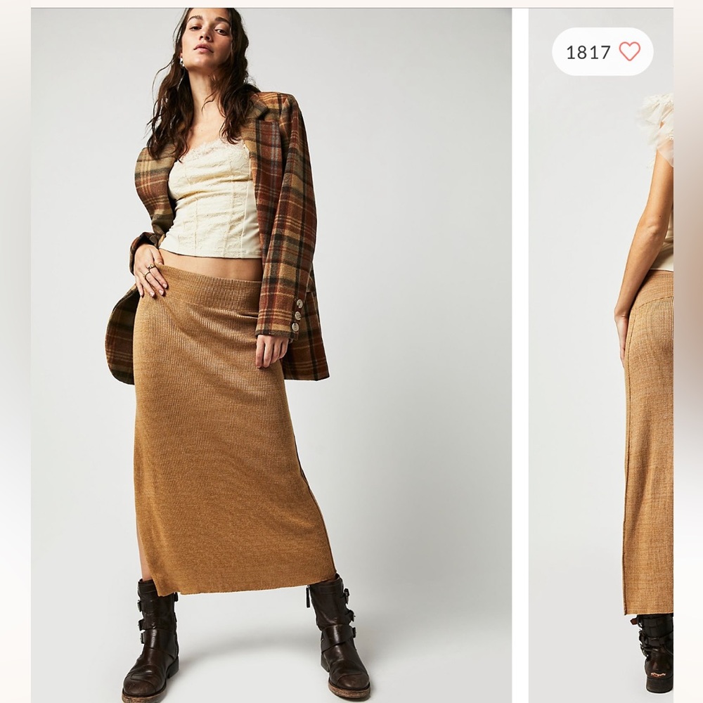Free People Golden Hour Midi Skirt- Apple Pie Combo